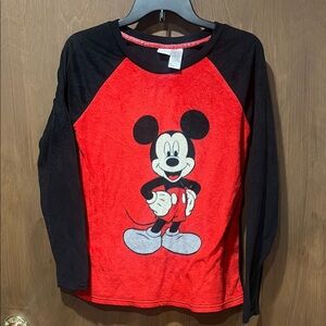 Disney Red and Black Mickey Mouse Long Sleeve Tee